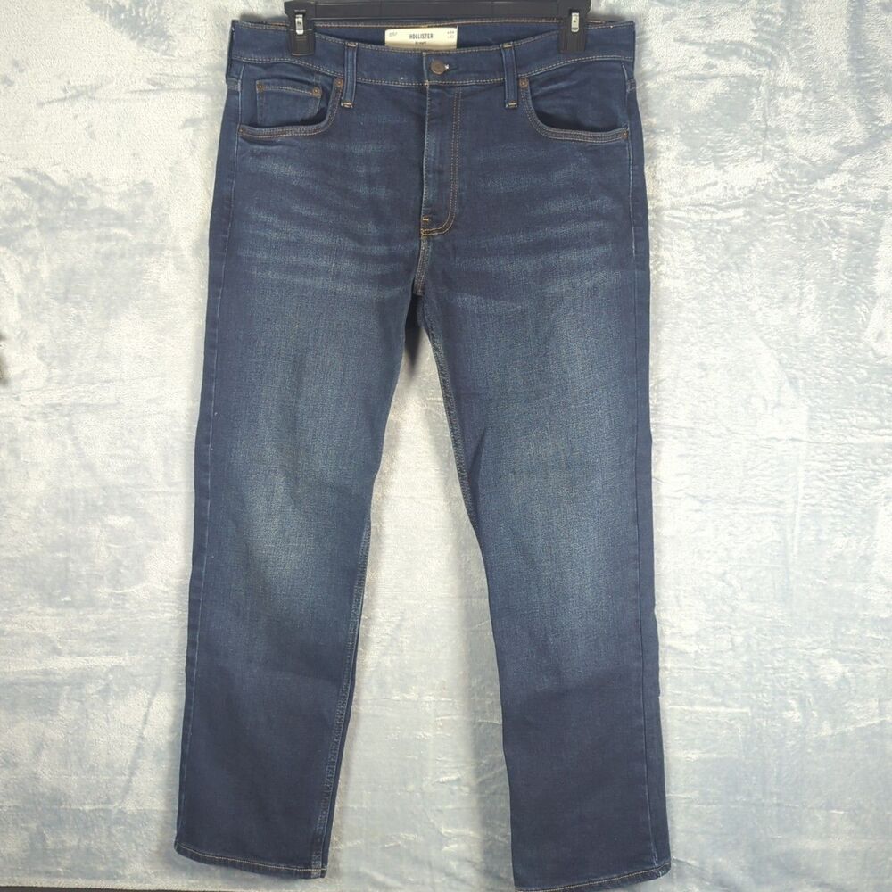 Hollister Men Dark Wash Straight Jeans Classic Cotton Blue 34x32 READ